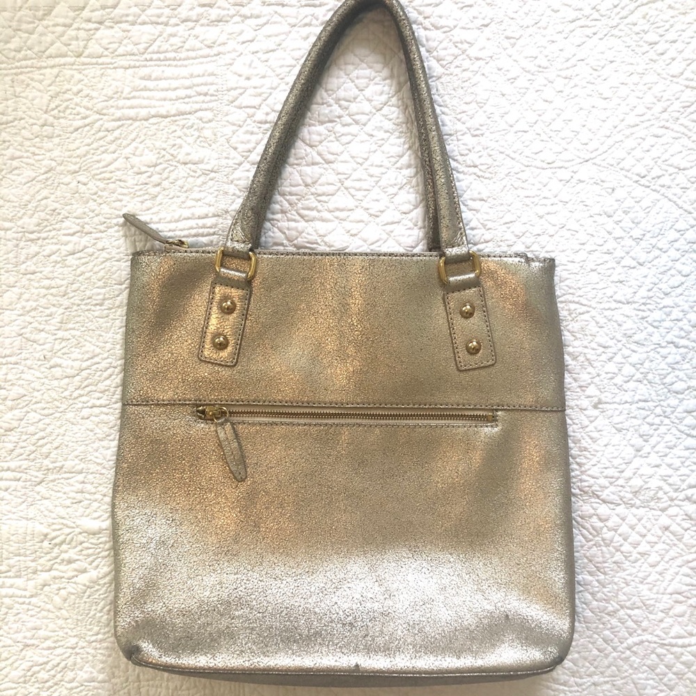 J Crew Cracked Gold Leather Tote Bag